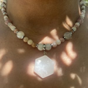 Collier Pierre de Lune, peristerite et sceau de salomon