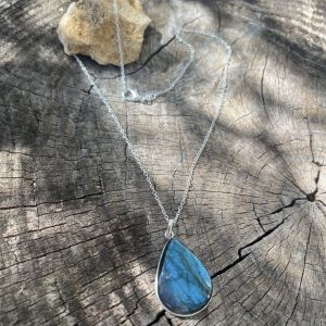 Pendentif Goutte Labradorite sur Chaine en argent 925