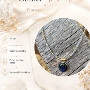 Collier Labradorite acier doré