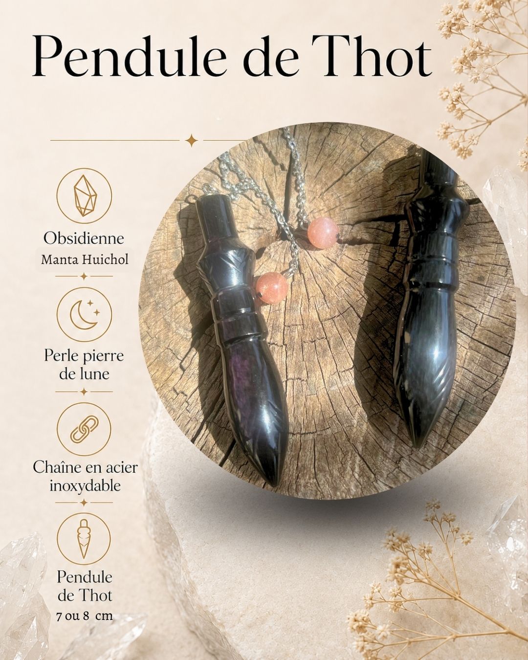 Pendule de THOT en Obsidienne Manta Huichol